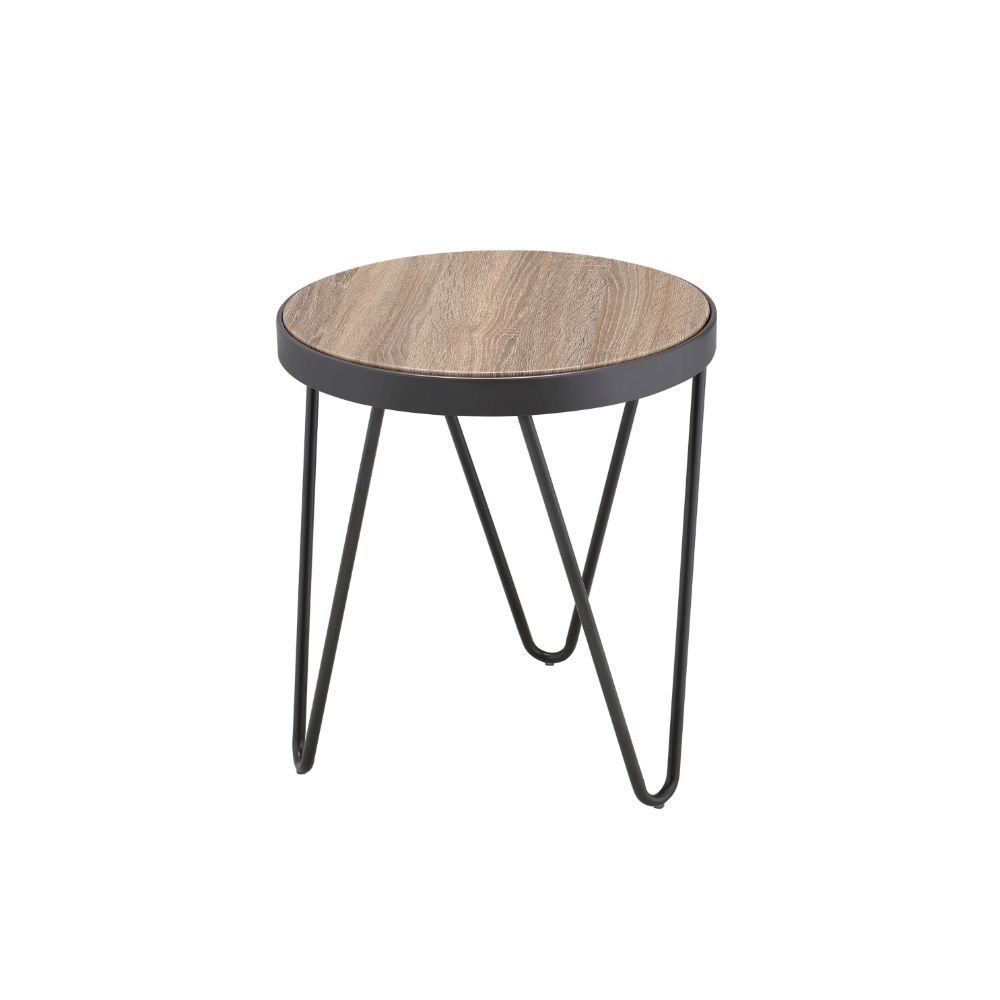 18" Black And Brown Solid Wood Round End Table