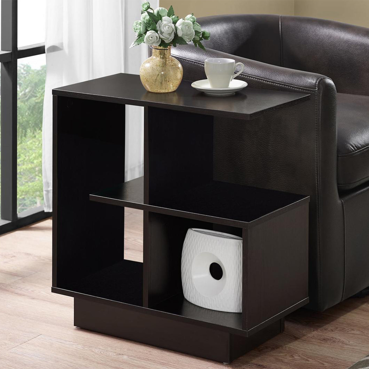 24" Espresso End Table With Four Shelves
