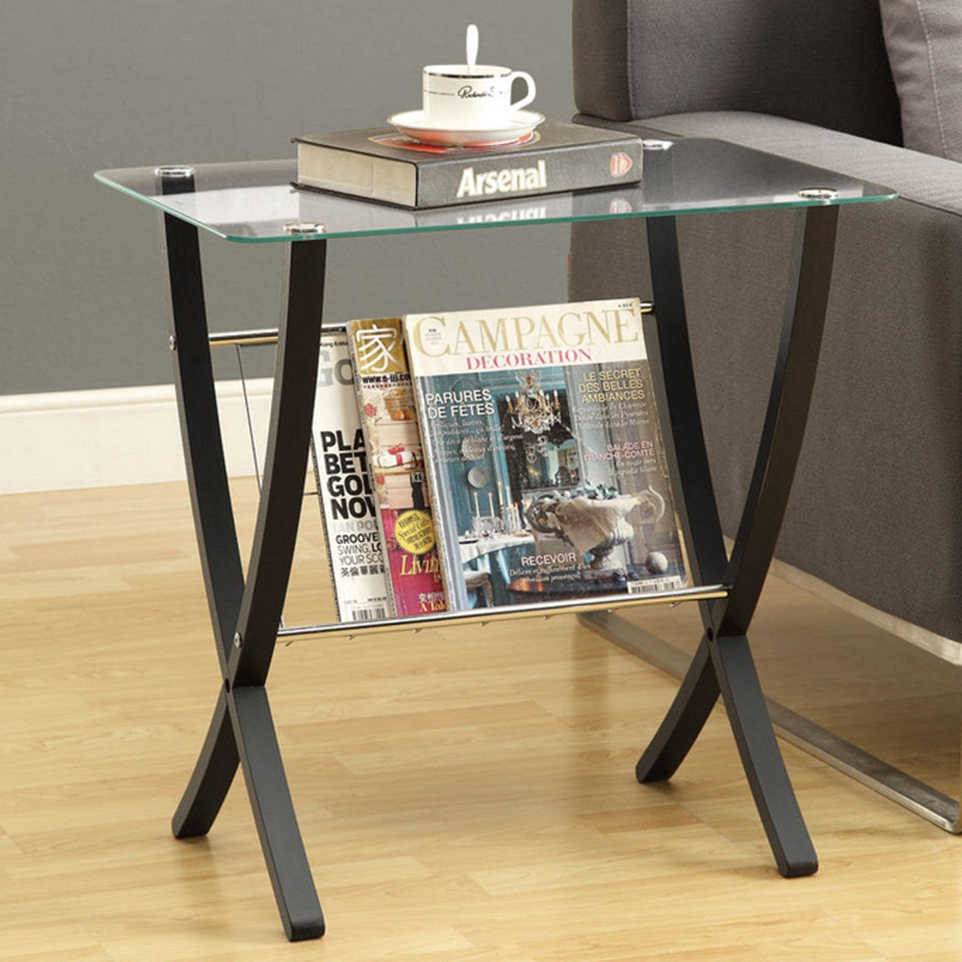 25" Brown And Clear Glass End Table