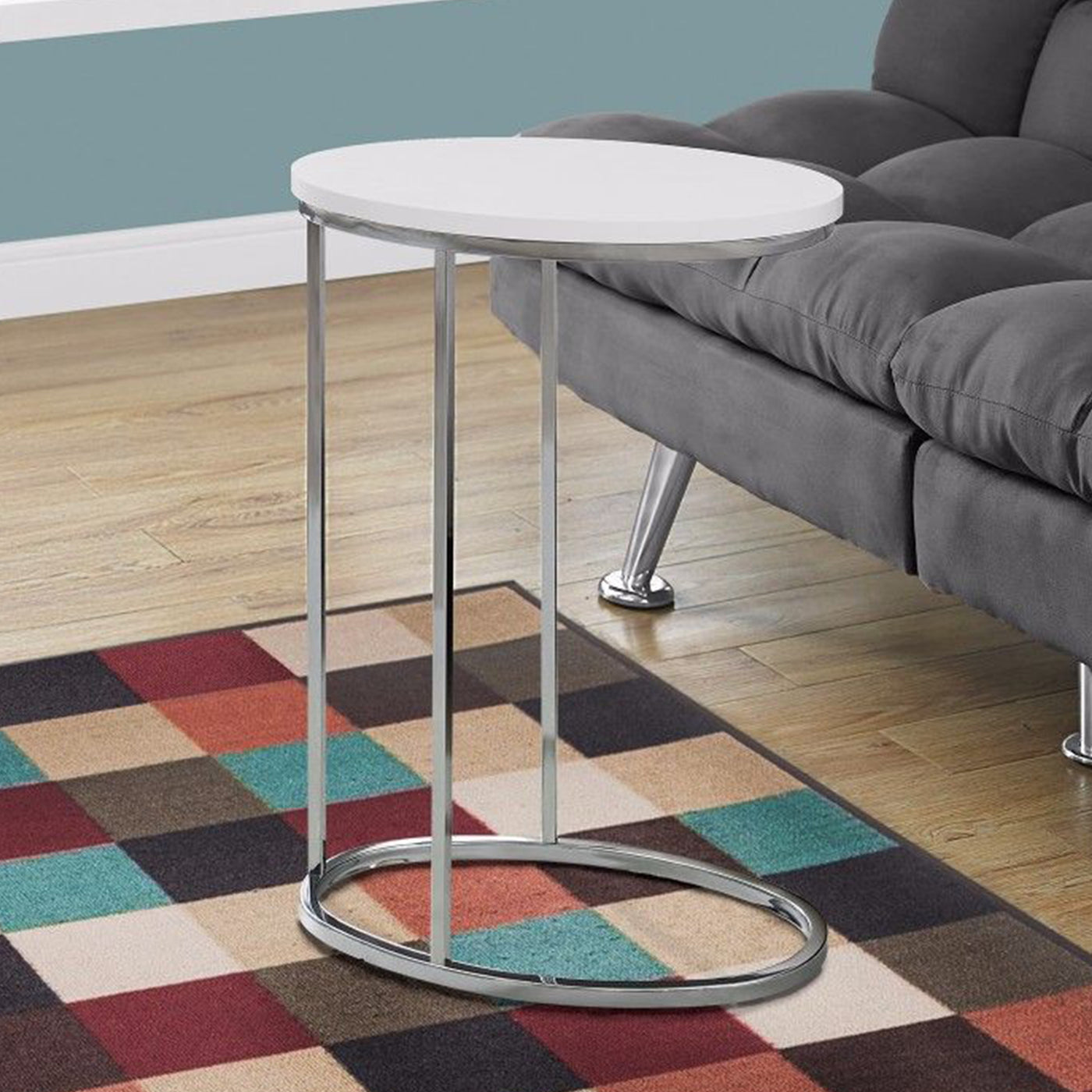 18.5" X 12" X 25" White Particle Board Metal Accent Table