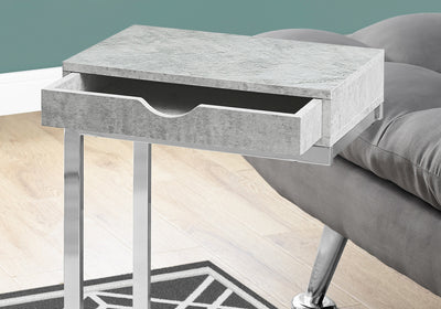 10.25" X 15.75" X 24.5" Grey Finish Drawer And Black Metal Accent Table