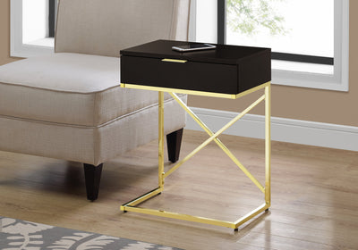 24" Gold And Black End Table With Drawer