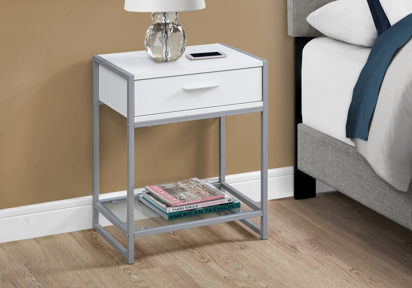 22" Black End Table With Drawer And Shelf