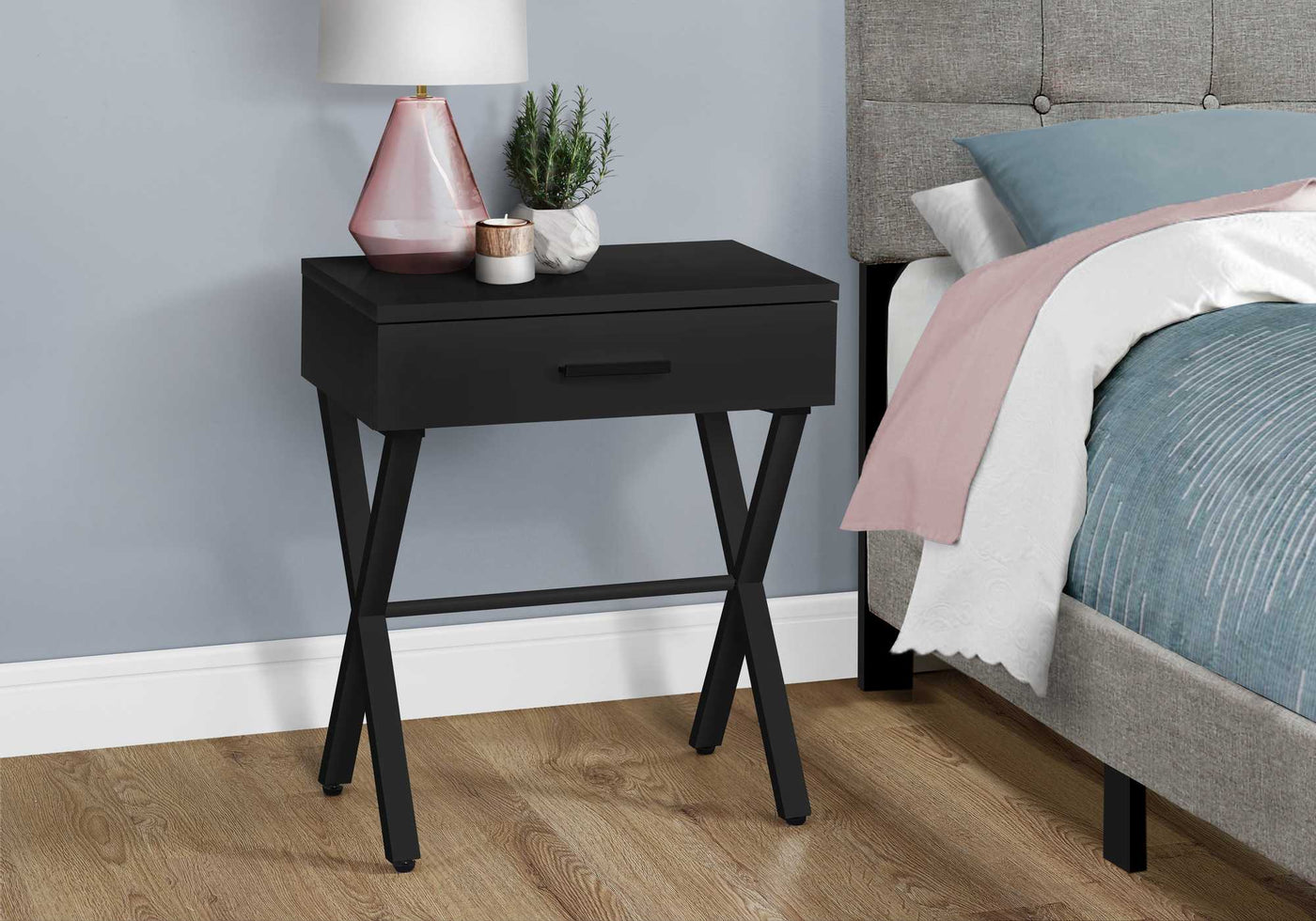 22" Black End Table With Drawer