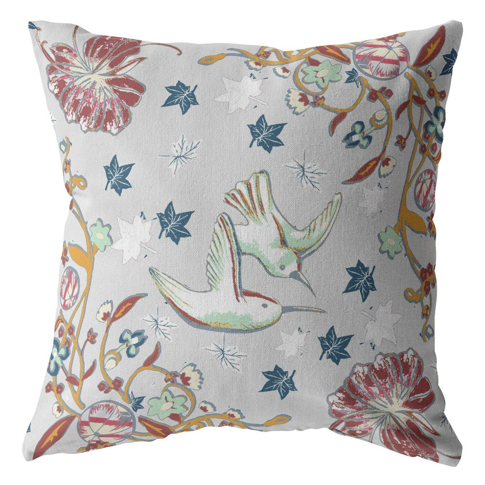 18" Gray Bird and Nature Indoor Outdoor Throw Pillow