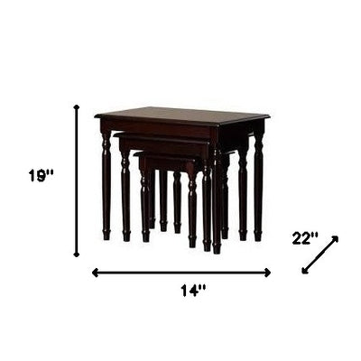 Set Of Three 19" Dark Brown Wood Rectangular Nested Tables