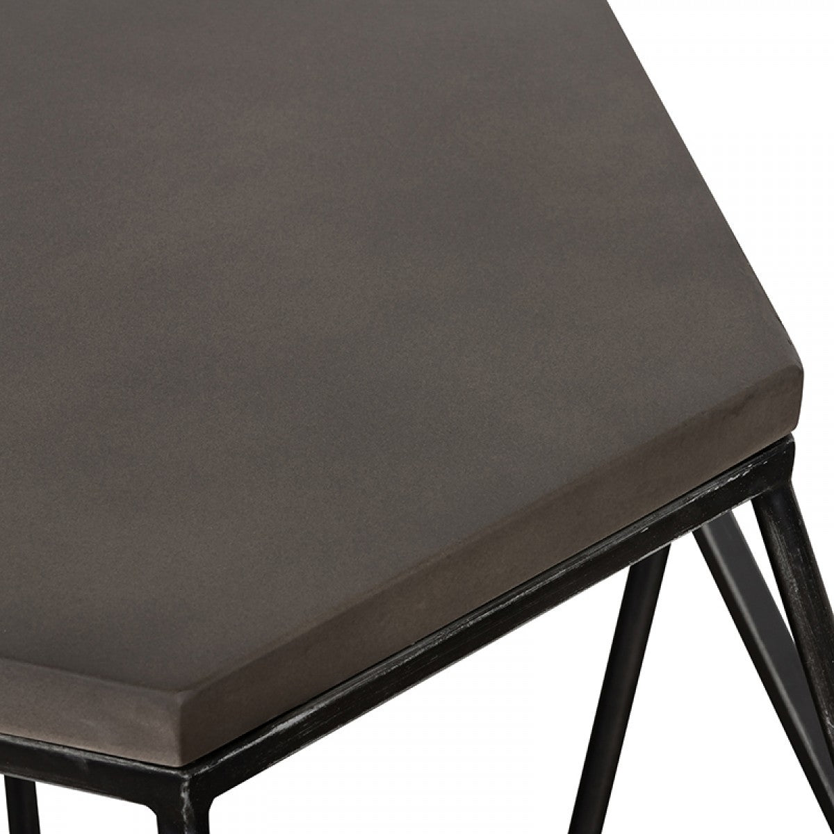 Modern Gray Concrete and Black Metal Hexagonal End Table