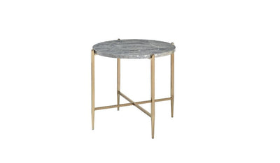 24" Champagne And Light Gray Manufactured Wood And Metal Round End Table