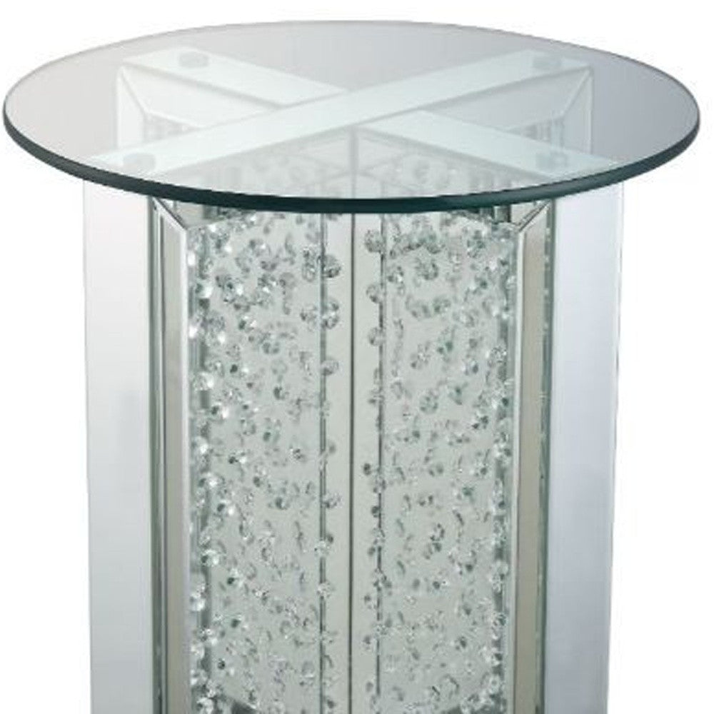 23" Clear Glass And Mirrored Round End Table With Drawer