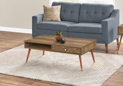 44" Walnut Rectangular Coffee Table With Drawer And Shelf