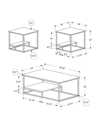 Set Of Three 42" Black Rectangular Coffee Table With Shelf