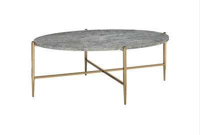 48" Champagne And Faux Marble Oval Coffee Table