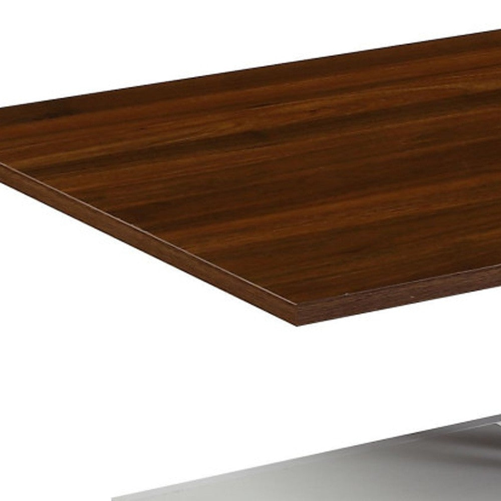 46" White And Walnut Melamine Veneer And Manufactured Wood Rectangular Lift Top Coffee Table With Two Drawers And Shelf