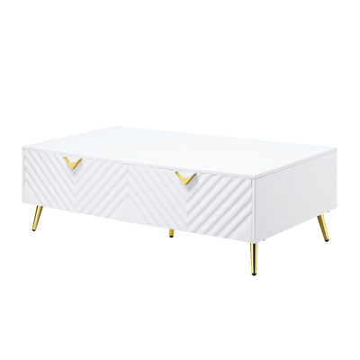 20" White Manufactured Wood And Metal Rectangular Coffee Table With Four Drawers