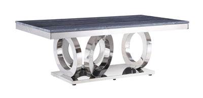51" Mirrored Silver And Gray Printed Faux Marble Artificial Marble And Stainless Steel Rectangular Mirrored Coffee Table