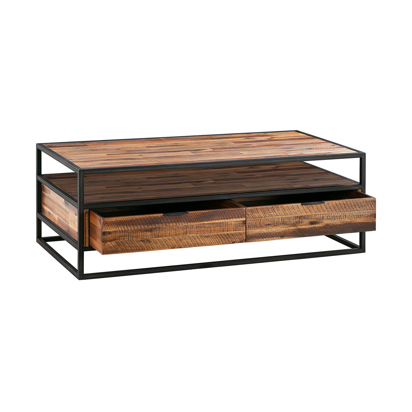 50" Brown And Black Solid Wood Rectangular Coffee Table With Shelf
