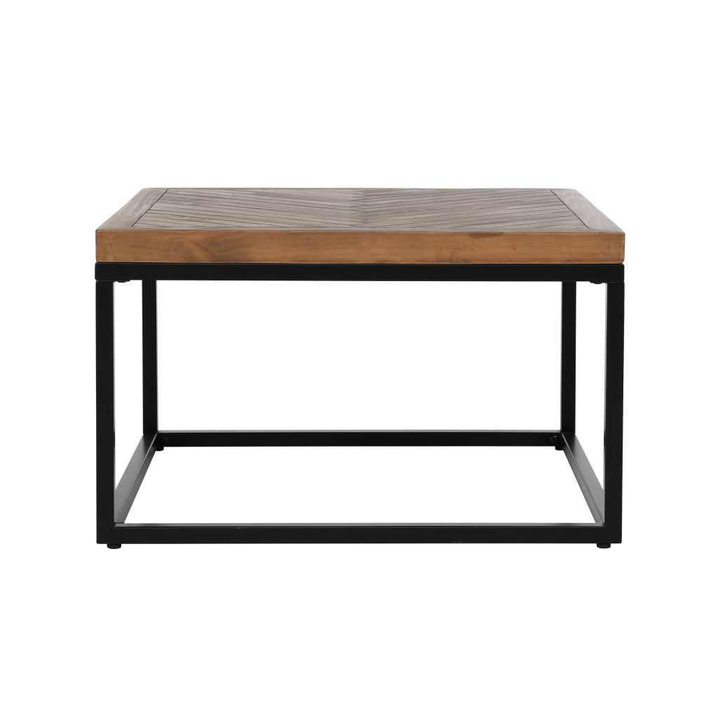 30" Black And Brown Solid Wood Square Distressed Coffee Table