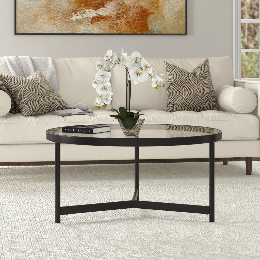 32" Black Glass Round Coffee Table