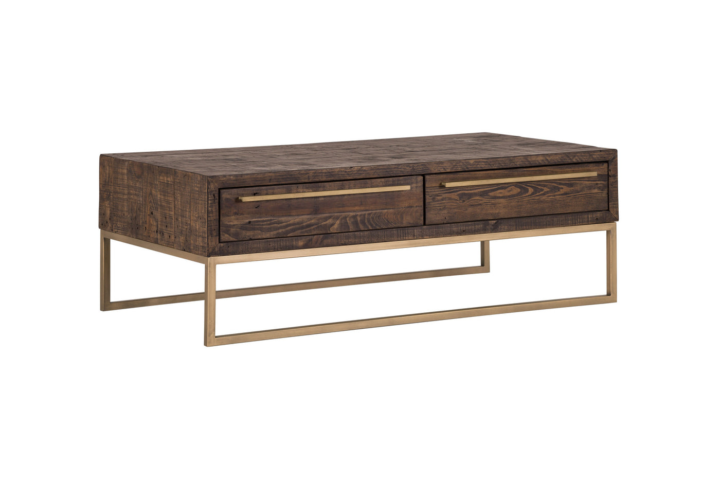 47" Gold And Dark Brown Rectangular Coffee Table With Drawers