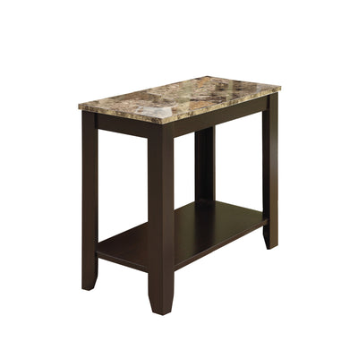22" Dark Brown And Brown Faux Marble End Table With Shelf