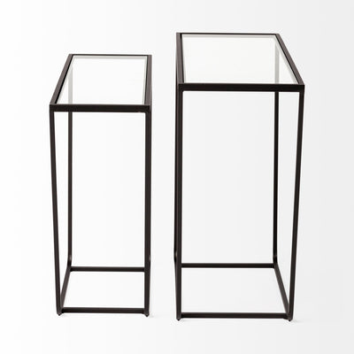 Set Of 2 Rectangular Glass Top Accent Table With Black Iron Frame