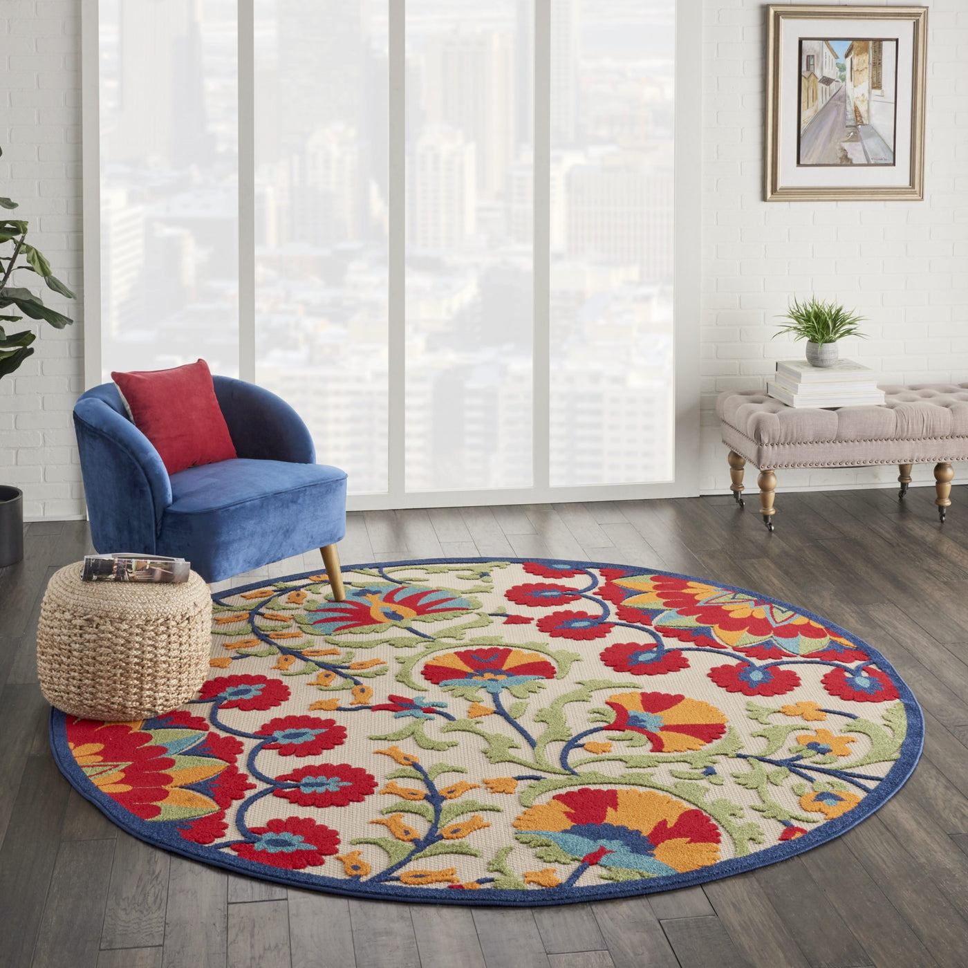 3' X 4' Red And Ivory Floral Indoor Outdoor Area Rug