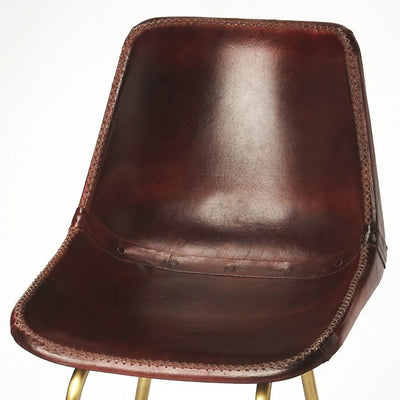26" Brown And Gold Leather And Iron Bar Chair