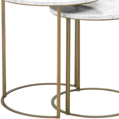 Set Of Two 21" Gold And White Marble Round Nested Tables