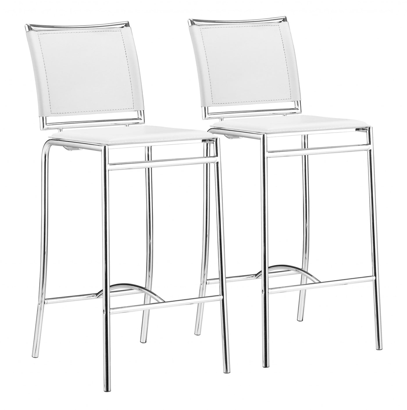 Set Of Two 38" White Steel Low Back Chairs With Footrest