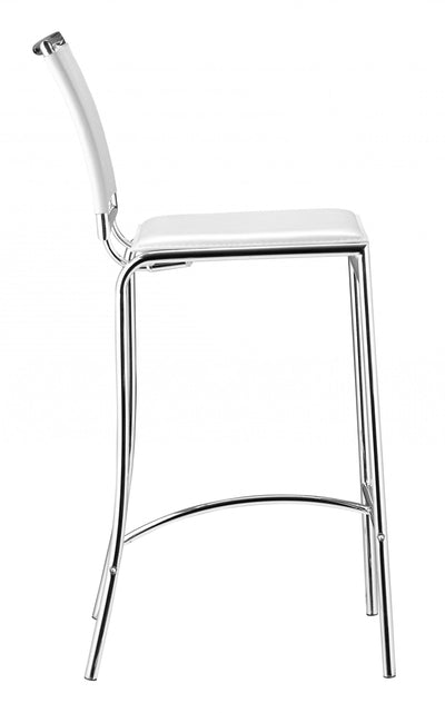 Set Of Two 38" White Steel Low Back Chairs With Footrest