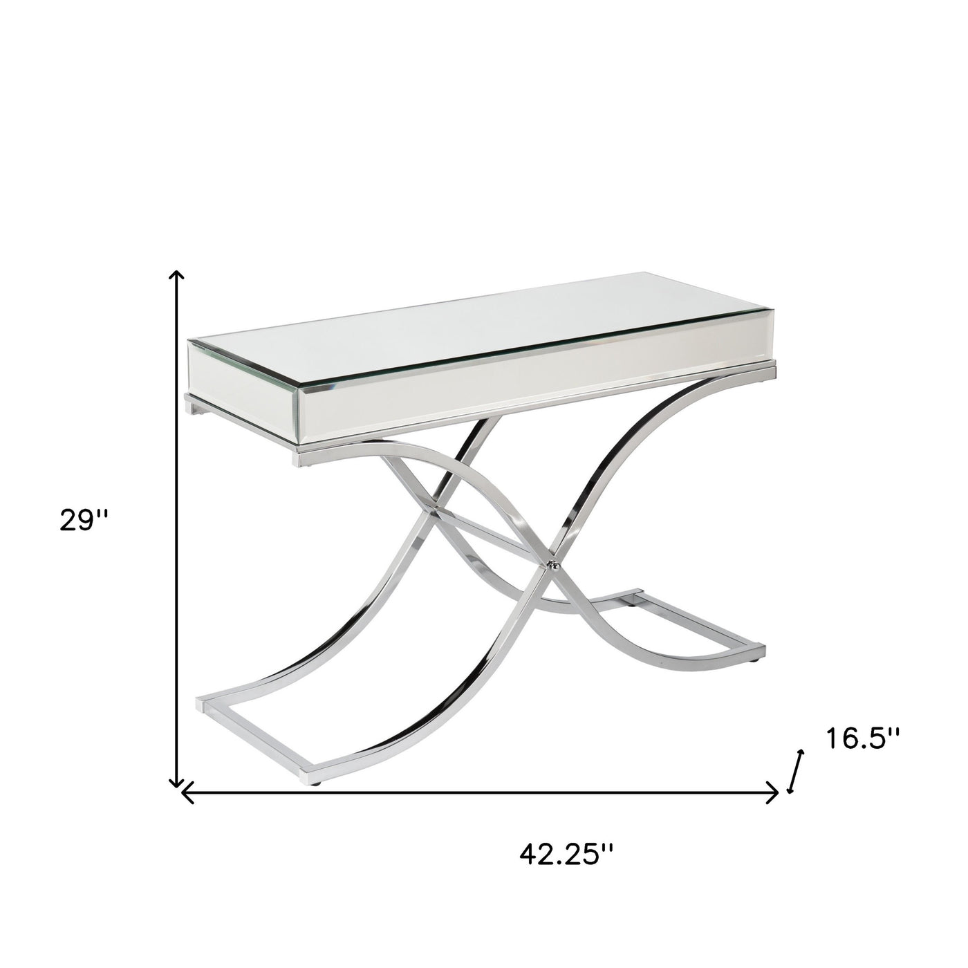 42" Silver Mirrored Glass Cross Leg Console Table