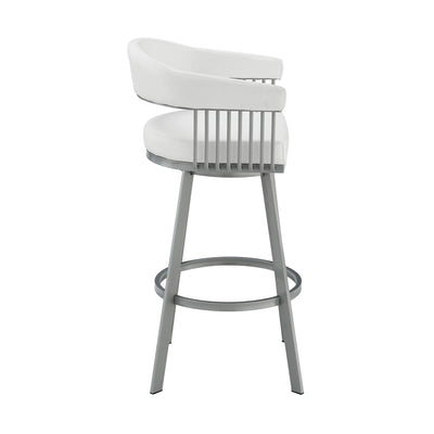 29" White And Silver Iron Swivel Backless Bar Height Bar Chair