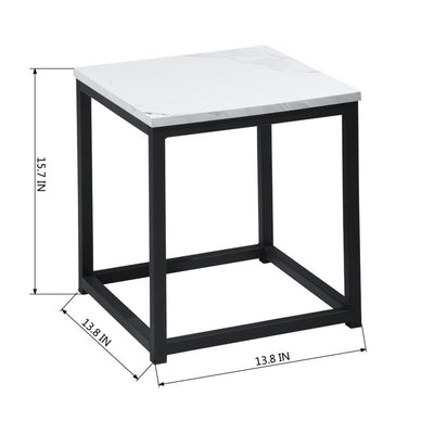16" Black And Marble White Manufactured Wood And Steel Square End Table