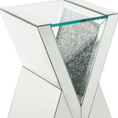 24" Silver And Clear Glass Square Mirrored End Table