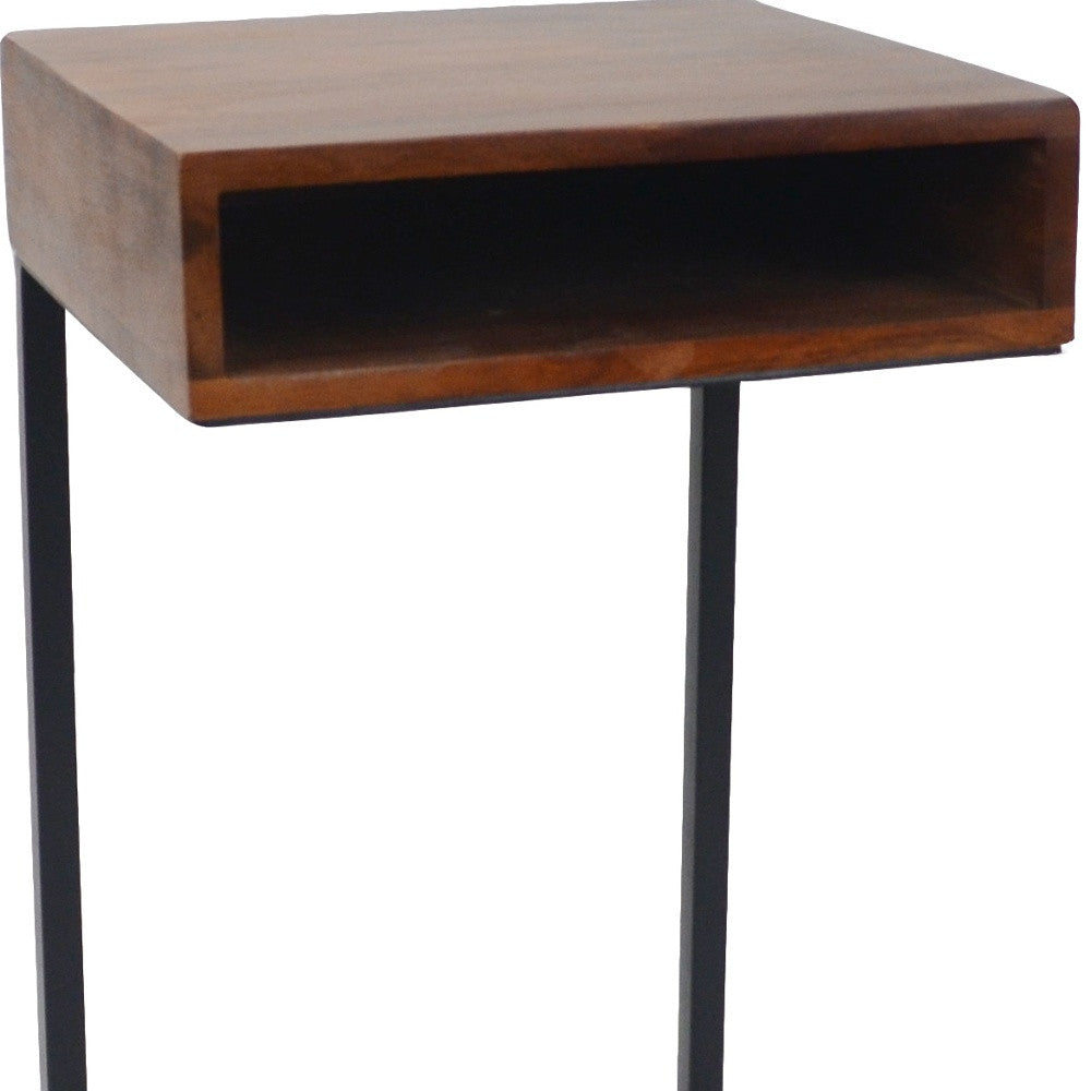 24" Gold And Natural Solid Wood Square End Table