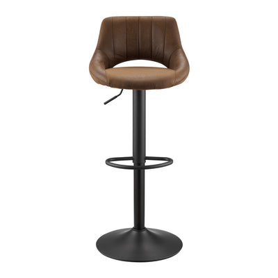 Set of Two 32" Brown And Black Faux Leather And Steel Swivel Low Back Adjustable Height Bar Chairs